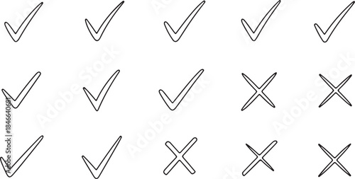 Checkmarks and Crosses Symbols on White Background