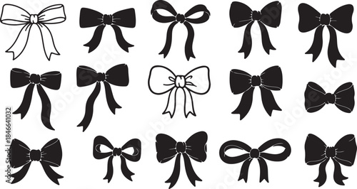 Black Bows on White Background