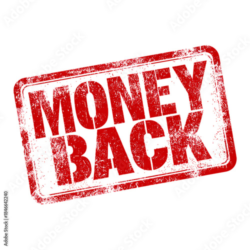 Red Money Back rubber stamp grunge texture isolated on white background.