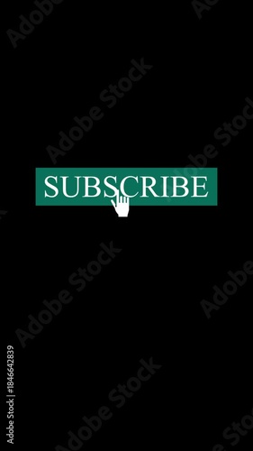 Subscribe button animation with hand Click. Subscribe button a mouse pointer in the shape of an hand clicks to reveal a subscribe button. Social media Subscribe button animation on alpha channel.