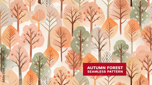 A beautiful seamless pattern featuring stylized autumn trees and colorful foliage