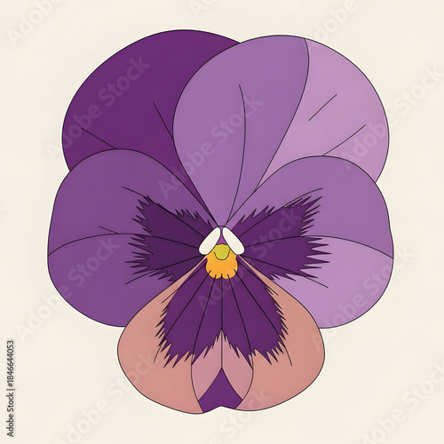 Purple Pansy Flower Illustration on White.