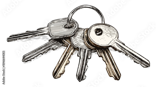Keys on Table Vector Illustration with Outline Style - Professional Stock Photo
