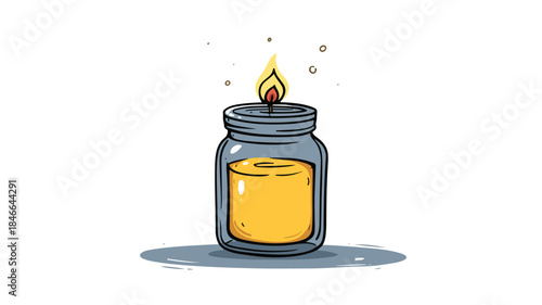 Elegant Illuminated Candle in Glass Jar Vector