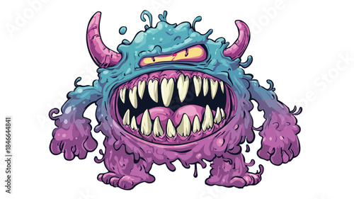 Spooky Monster Cartoon Illustration with Scary Face