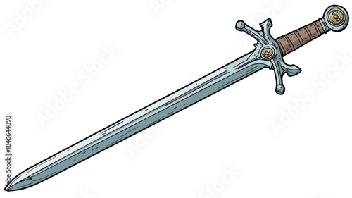 Cartoon Sword with Stick Middle Drawing Illustration for Designs