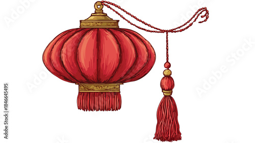 Cartoon Lantern with Red Tassel Vector Illustration
