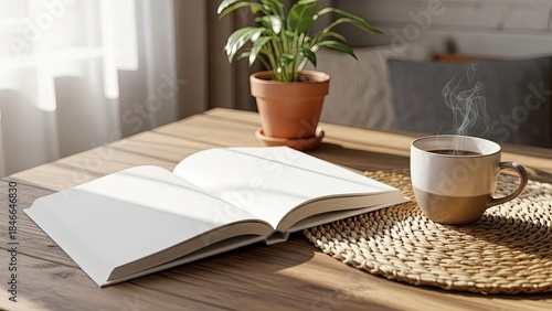 open book with coffee