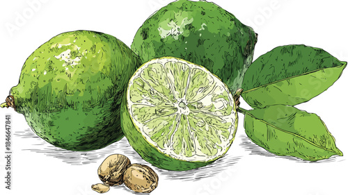 Vibrant Green Lime with Seeds Illustration Vector Graphic