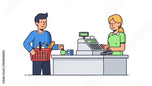 Customer Checkout at Cash Register in Retail Store with Cashier and Customer Interaction