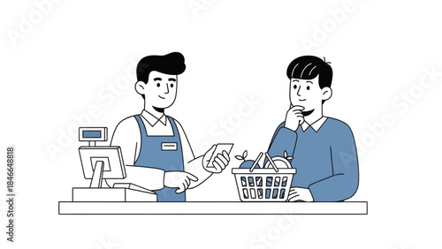 Customer Paying for Groceries at Check-Out Counter in a Retail Store