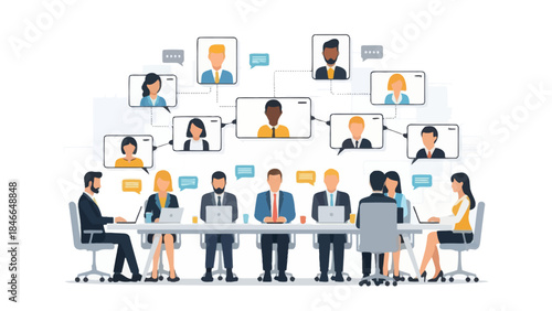 professional virtual team meeting with diverse participants collaborating online in a digital