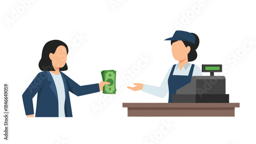 Customer Paying Cash at Retail Check Out Counter in a Shopping Scenario