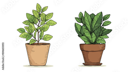 Green foliage potted plant in brown pot, nature decor with vibrant leaves