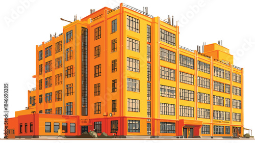 Modern Tall Orange Building with Abundant Windows Vector Illustration
