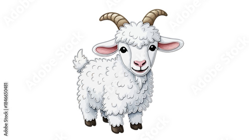 Cute Cartoon Baby Goat with Curly Fur and Friendly Expression