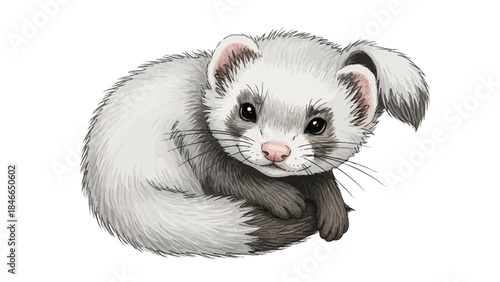 Cute Baby Ferret with Fluffy Floppy Ears Cartoon Illustration