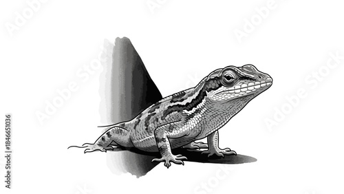 B&W Realistic Gecko Illustration with Detailed Scales and Shadow