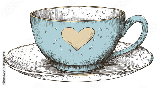 Charming Tea Cup Embracing Heart Vector Illustration