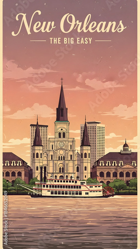 New Orleans City Skyline with Historic Architecture.