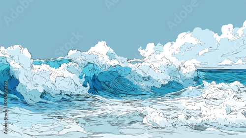 Dynamic Waves Crashing Shore Vector Illustration