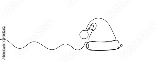 One continuous line drawing of christmas Santa Claus hat, Continuous line drawing of cap of santa. Christmas hat one line icon, vector illustration. 