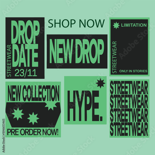 Bold street wear fashion and apparel Ad Template using flat vector design. Include space for product images, brand logo placement, and CTA