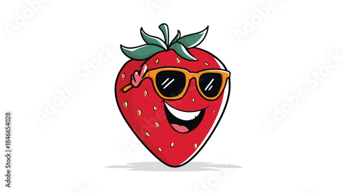 Cheerful Strawberry Character Sporting Sunglasses and a Wide Grin