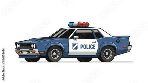 Classic American Police Car with Siren and Lights.