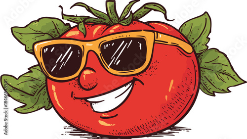 Cool Tomato Character in Sunglasses with a Wink