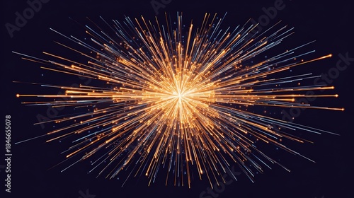 Minimalist neon fireworks burst icon for New Year's celebration
