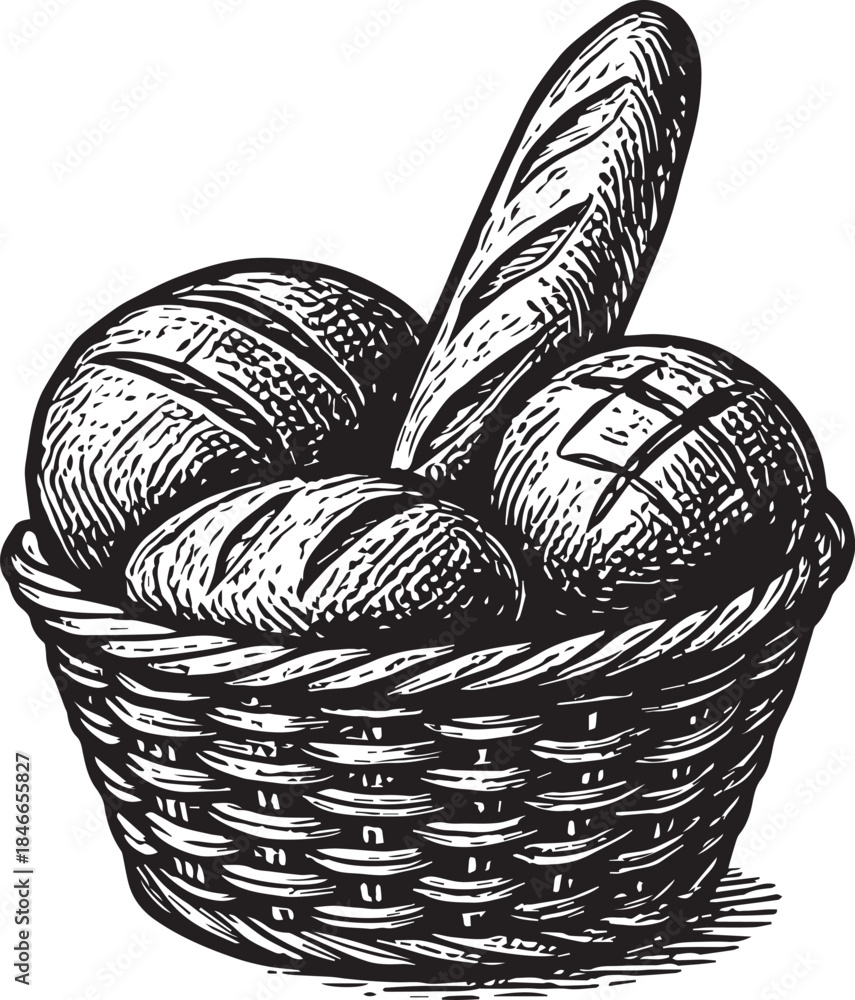 Fototapeta premium basket full of bread vector illustration