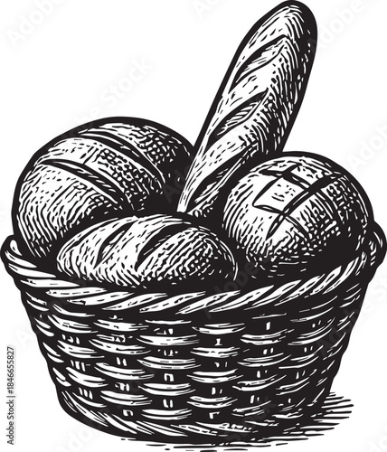 basket full of bread vector illustration