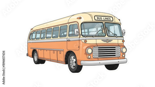 Vintage Orange Bus Illustration on White Background.