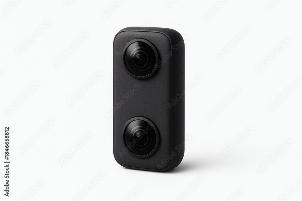 Fototapeta premium 360 degrees Action Camera Mockup on White Background, Compact Modern Device for Adventure and Tech