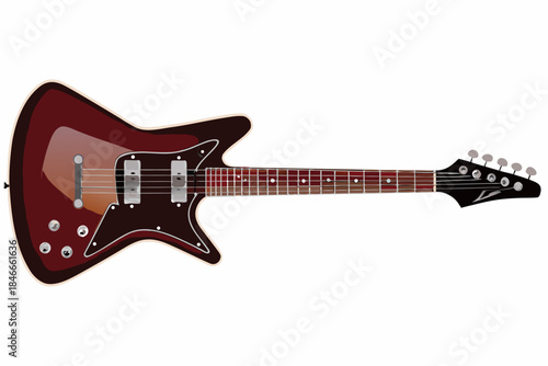 A detailed illustration of a classic electric guitar with a red finish