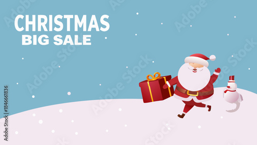 Christmas big sale featuring santa claus and a gift on snow