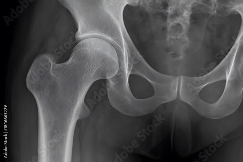 X-Ray of Hip Joint Showing Detailed Femoral Head and Joint Space, Authentic Medical Imaging