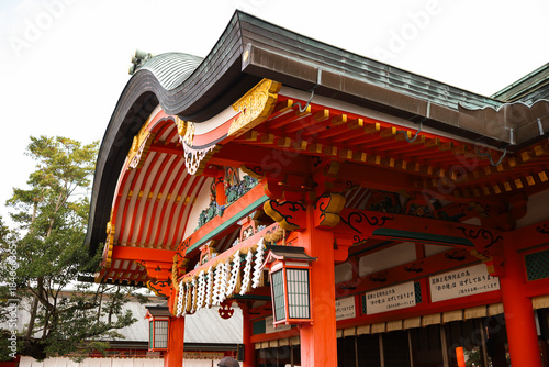 Kyoto. Traditional Japanese Temple Roof: Ornate Red and Gold Pavilion With Curved Eaves