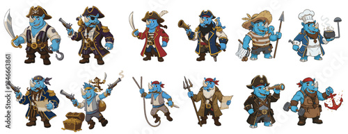 Funny Wild Animal Mascot Characters Depicting Sailing, Treasure Hunting, and Life at Sea.
