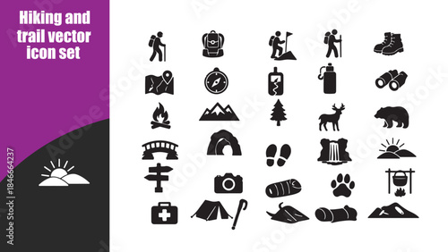 Hiking and trail vector icon set