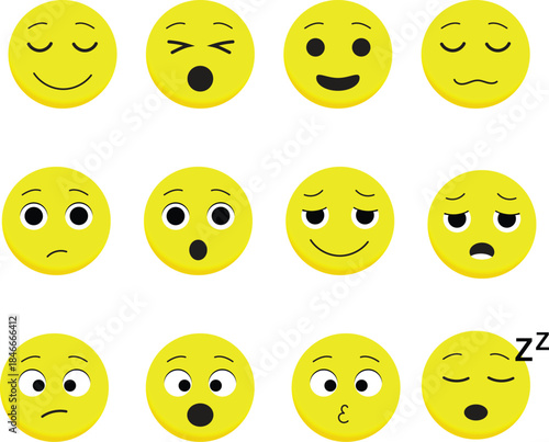 Yellow Emoji Faces with Different Expressions – Cartoon Vector Set