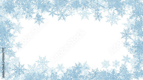 Ethereal Blue Snowflake Winter Frame Border with Delicate Frosty Patterns on a White Background