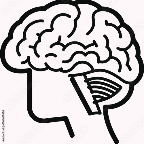 Isolated white background design human thinking brain icon outline