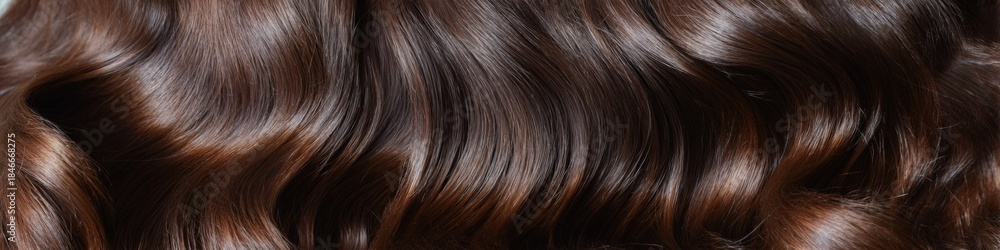 Fototapeta premium Luxurious glossy brown hair with soft waves and highlights