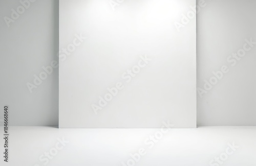 Wallpaper Mural Empty white room interior with light. Blank wall and floor illuminated by spotlights. Abstract minimalist background for product display. Modern clean studio or gallery space for mockup. Torontodigital.ca