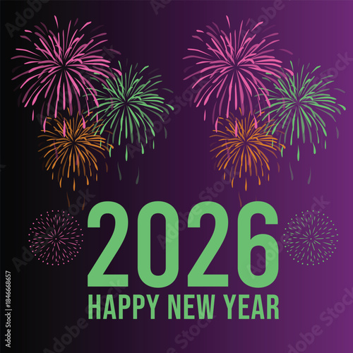 Image of silver 2026 with 'Happy New Year' on a dark blue starry background, representing new beginnings, celebration and holiday season