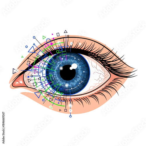 Eye with Digital Overlay - Technology and Vision.
