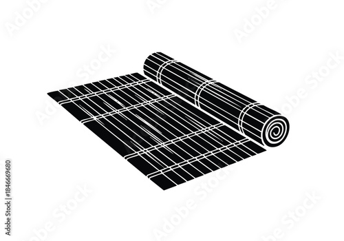 Black and White Bamboo Mat Roll on Transparent Background