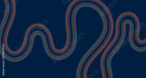1970s retro wavy linear path abstract geometric background. Vintage vector poster graphic design